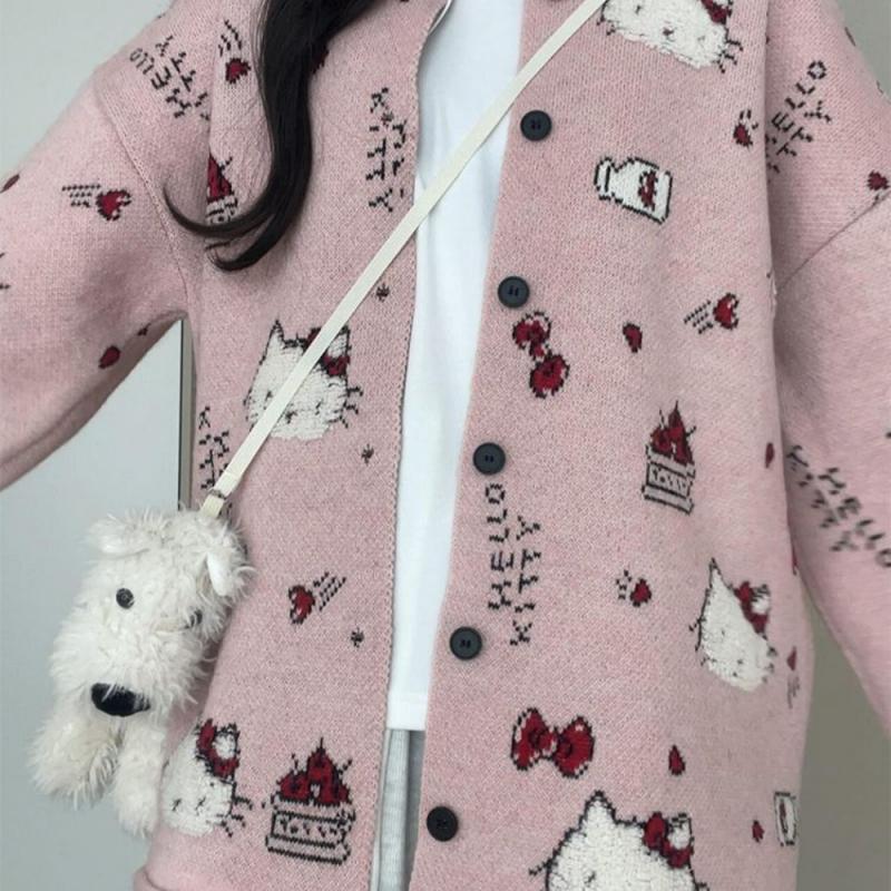 Winter Clothing Cute - Sweter Kardigan Wanita Hello Kitty Kawaii