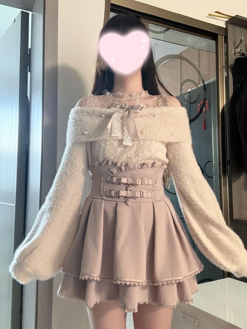 Winter Clothing Cute - Sweter Bahu Terbuka Gaya Lolita Manis