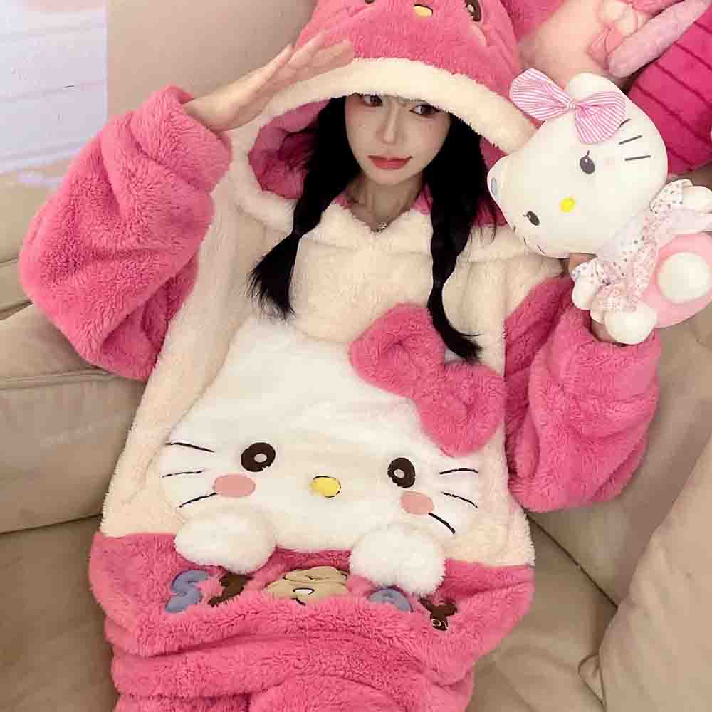 Winter Clothing Cute - Piyama Wanita Hello Kitties Kuromi Lengan