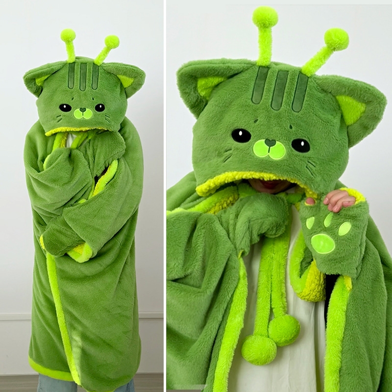 Winter Clothing Cute - Selimut Berkerudung Kucing Alien Lucu Kartun,