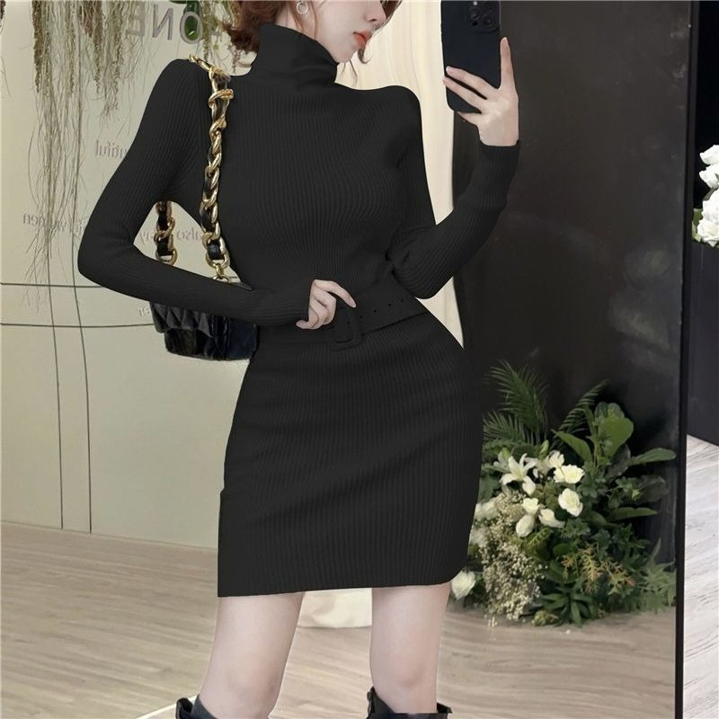 Gaun Rajut Bodycon Turtleneck  - Winter Clothing On Sale Women'S ulasan dan harga